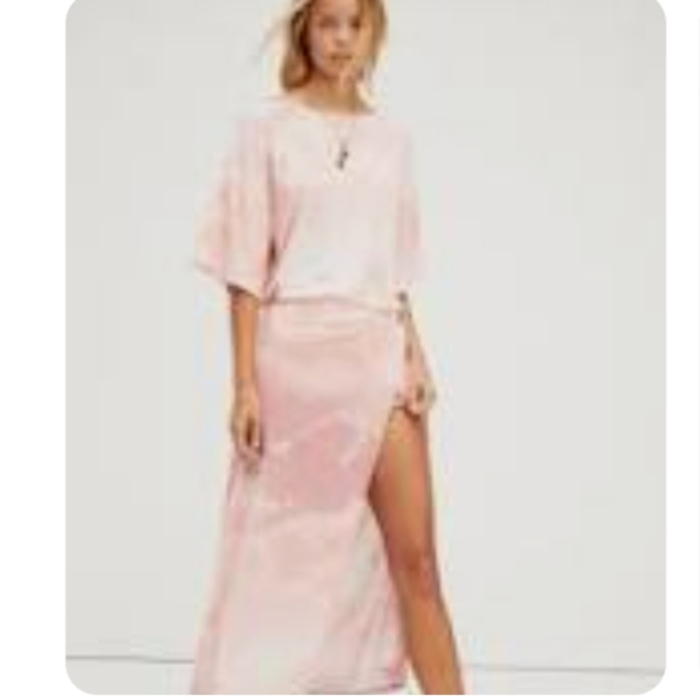 Free People Pink Tie-Dye Maxi Dress with Side Slit